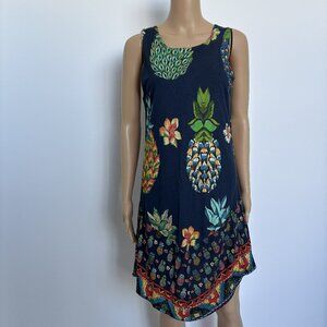 Desigual Sleeveless Tropical Pineapple Print Dress Multicolor - Size M